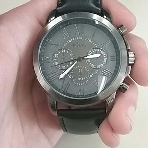 Mens Leather Band Folio Watch